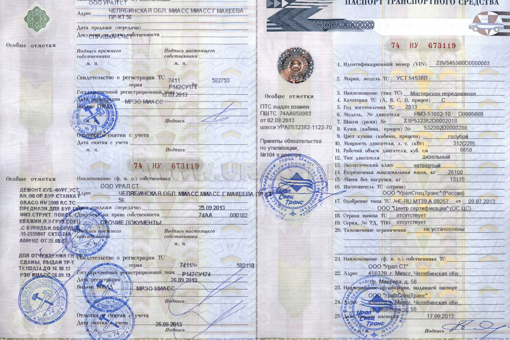 Пример паспорта транспортного средства