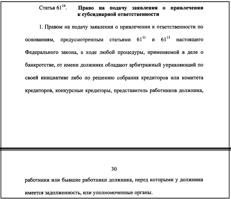 Иск о привлечении к субсидиарной ответственности