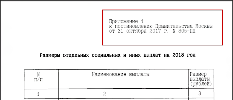 Приложение № 1 к Постановлению Правительства Москвы № 805-ПП